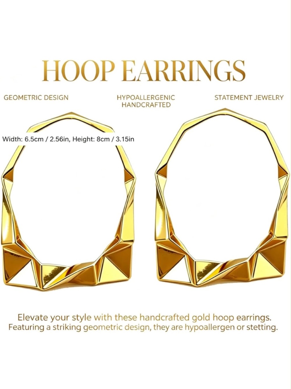 Anthropologie Faceted Gold Color Geometric Hoop Earrings - Picture 3 of 6